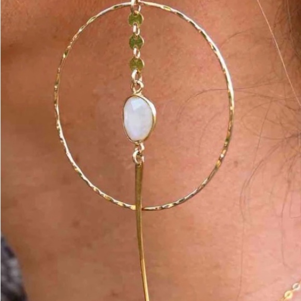 NWT Fierce Forward Divine Within Moonstone Gold Hoops - Picture 4 of 7